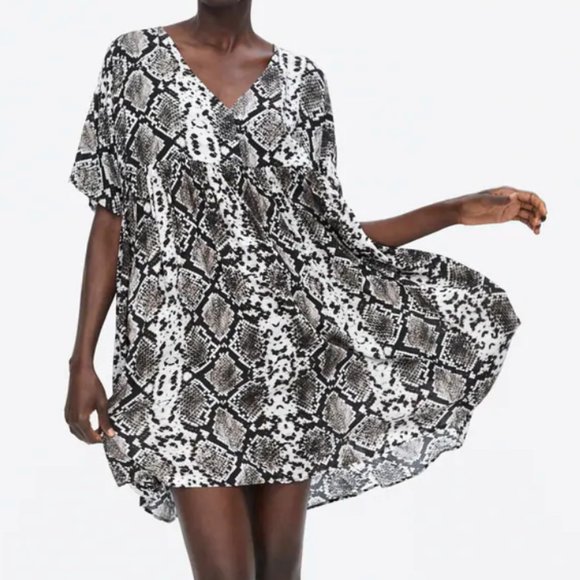 Zara Dresses & Skirts - ZARA Woman Black & White Snakeskin Print Dress S